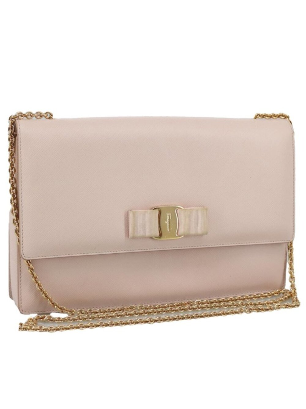Salvatore Ferragamo Chain Shoulder Bag Leather Pink Gold